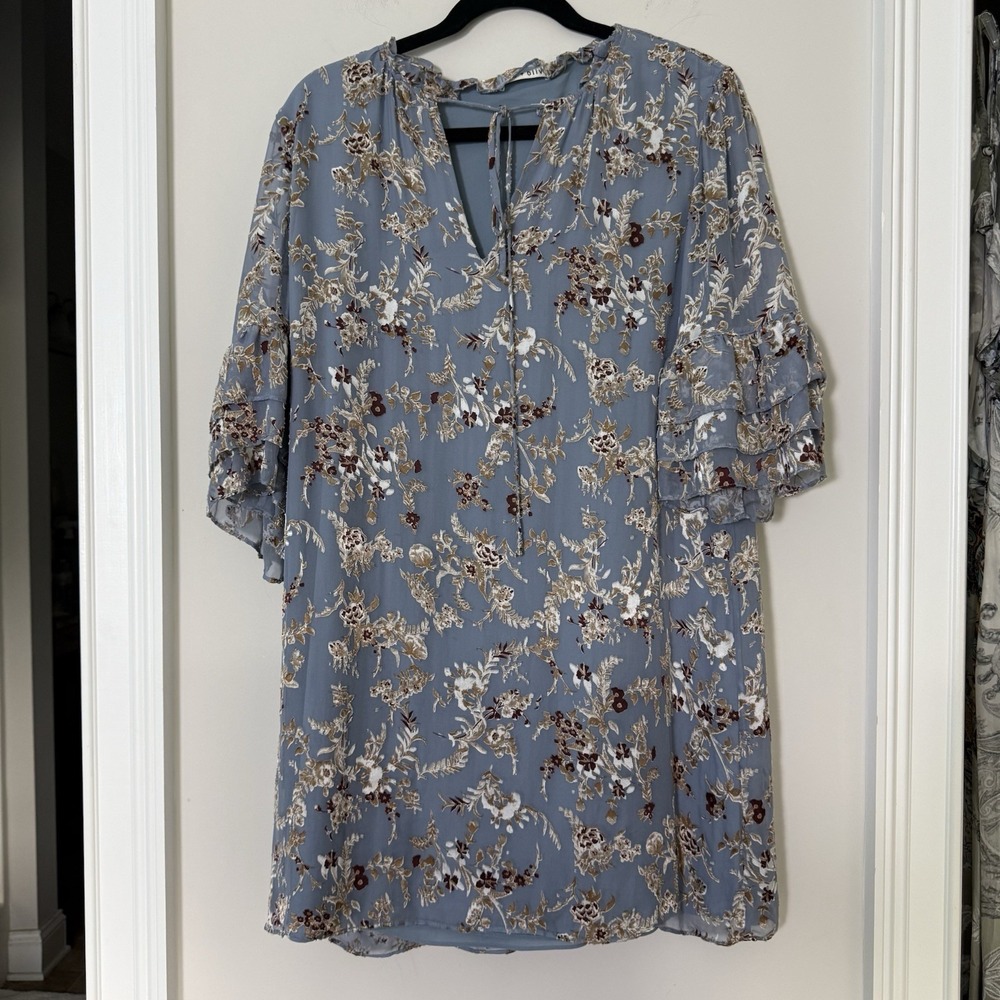 Alice & Olivia Silk Blend Shift Dress Sz L Bell Sleeve Fairycore Burnout Velvet